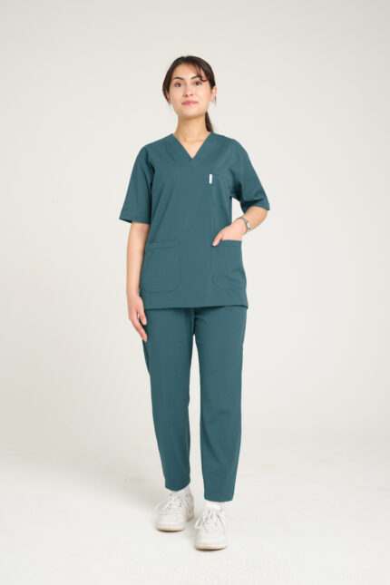 İndigo Likralı Kadın Scrubs V Yaka